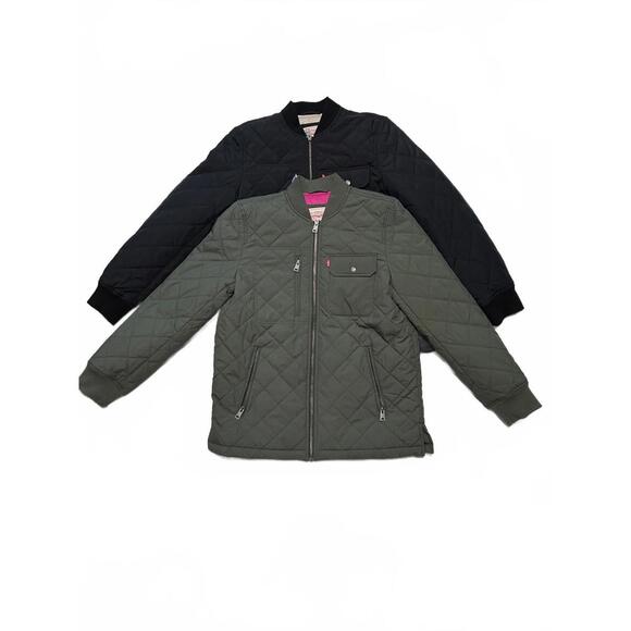 Lot of 2 Levi's Jackets - Black and Army green nylon quilted size small - Picture 1 of 7